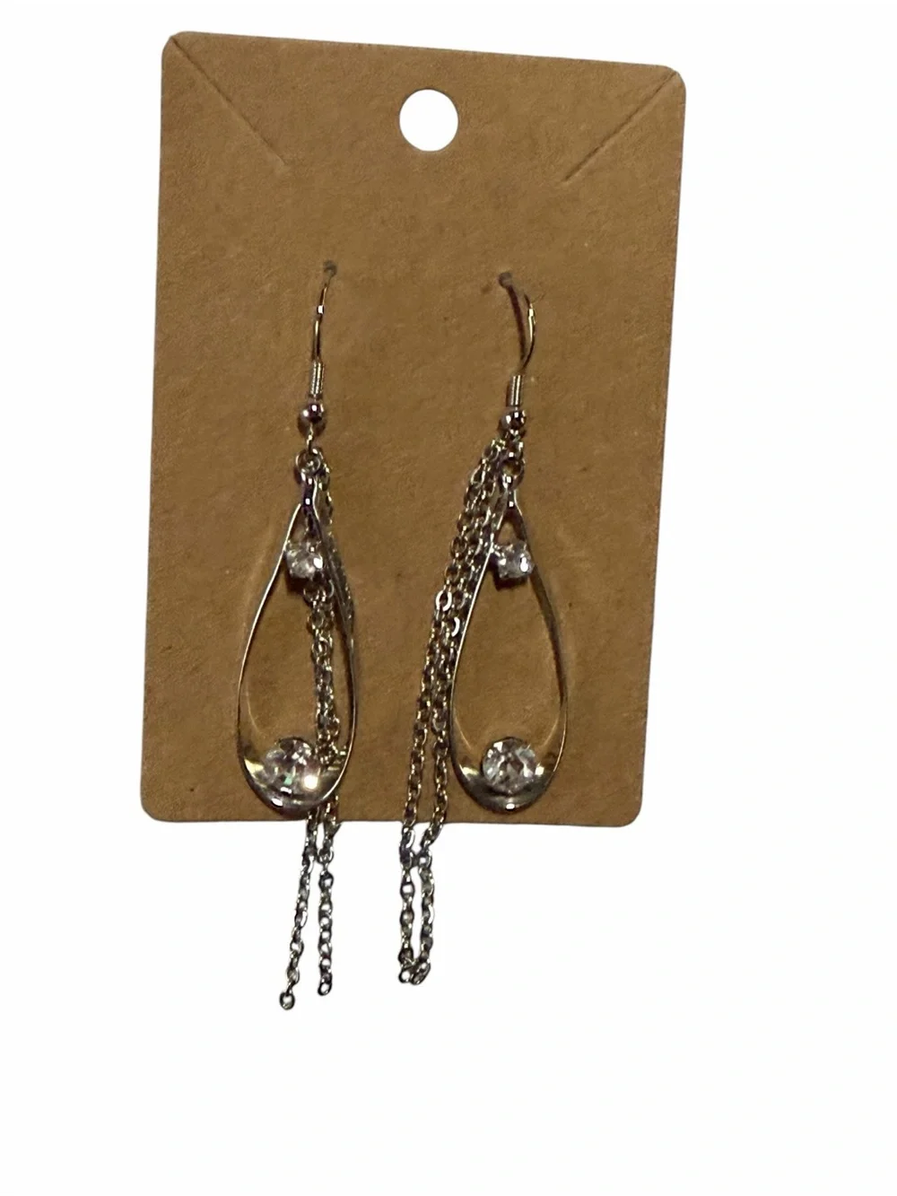Silver Teardrop Dangle Earrings with Crystal Accent